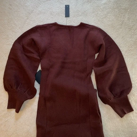Lulus Autumn Darling Chocolate Brown Balloon Sleeve Midi Knit Sweater‎ Dress - Picture 4 of 10